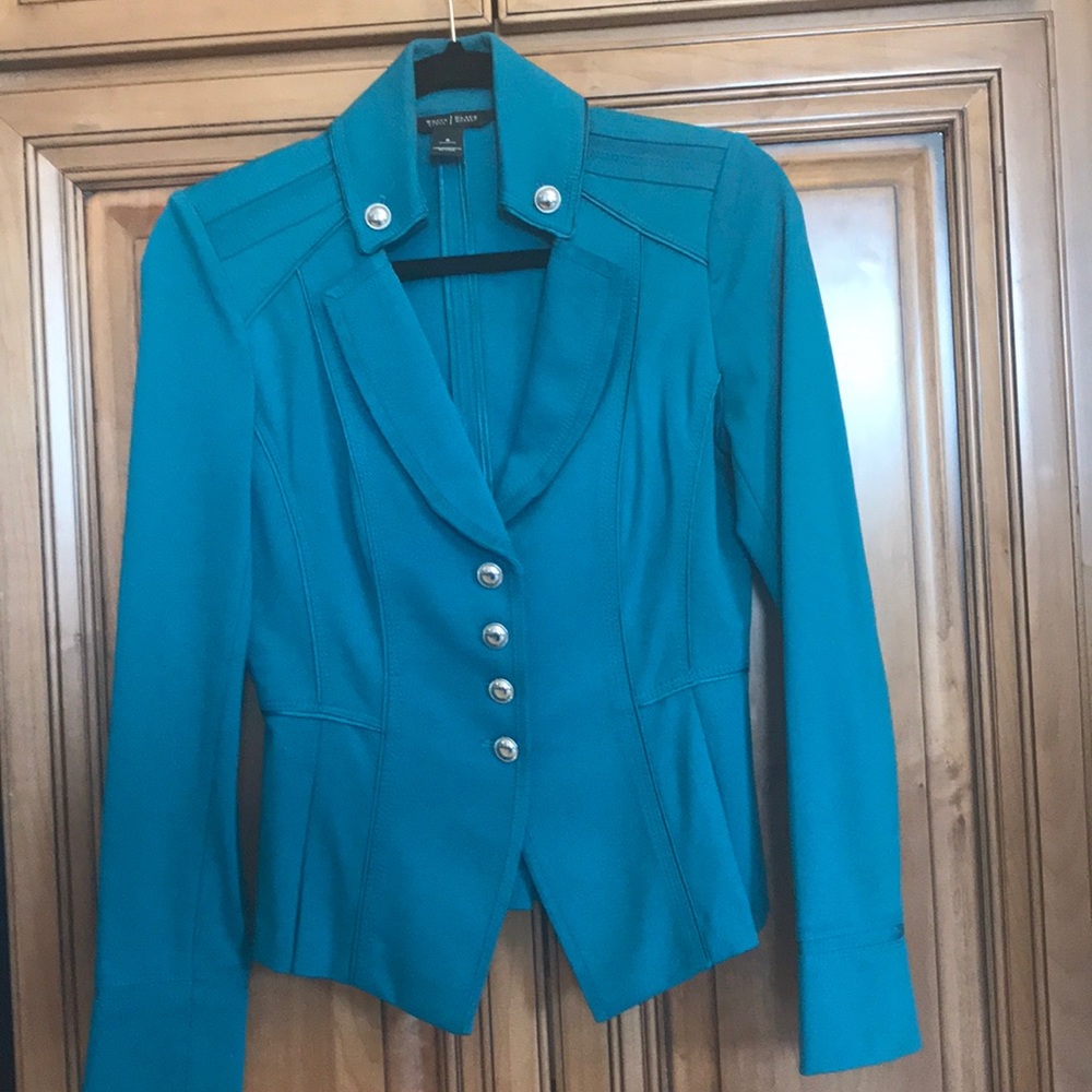 Whbm ponte material sleek blazer- great blue/green